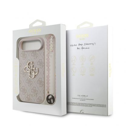 Дизайнерски кожен кейс с връзка за ръка за iPhone 17 Air - Guess PU 4G Metal Logo Strap Case (розов) 7