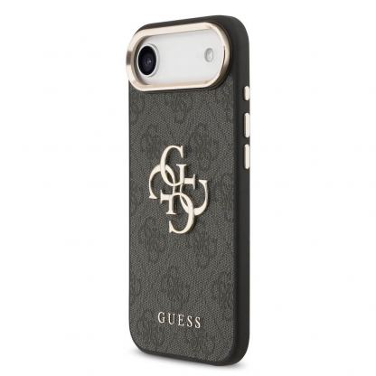 Дизайнерски кожен кейс за iPhone 17 Air - Guess PU Leather 4G Metal Logo Gold Frame Case (черен) 2