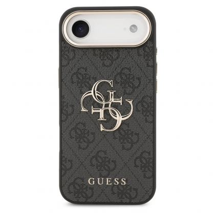 Дизайнерски кожен кейс за iPhone 17 Air - Guess PU Leather 4G Metal Logo Gold Frame Case (черен) 3