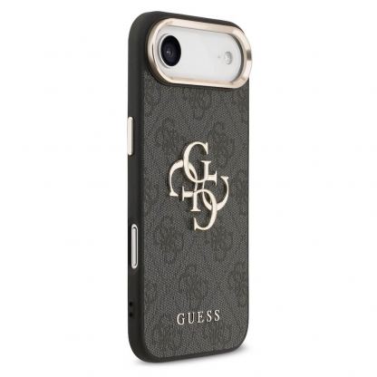 Дизайнерски кожен кейс за iPhone 17 Air - Guess PU Leather 4G Metal Logo Gold Frame Case (черен) 4