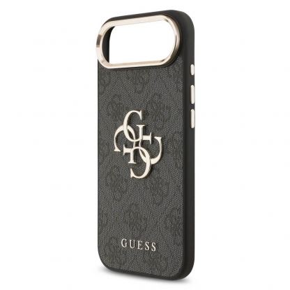 Дизайнерски кожен кейс за iPhone 17 Air - Guess PU Leather 4G Metal Logo Gold Frame Case (черен) 6