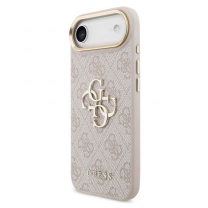 Дизайнерски кожен кейс за iPhone 17 Air - Guess PU Leather 4G Metal Logo Gold Frame Case (розов) 2