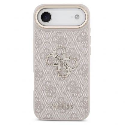Дизайнерски кожен кейс за iPhone 17 Air - Guess PU Leather 4G Metal Logo Gold Frame Case (розов) 3