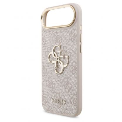Дизайнерски кожен кейс за iPhone 17 Air - Guess PU Leather 4G Metal Logo Gold Frame Case (розов) 4