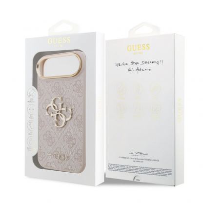 Дизайнерски кожен кейс за iPhone 17 Air - Guess PU Leather 4G Metal Logo Gold Frame Case (розов) 6