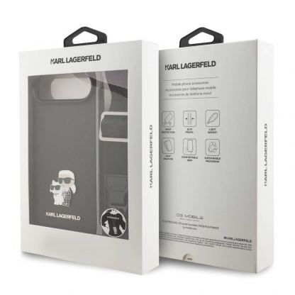 Дизайнерски кожен кейс с връзка за носене за iPhone 17 Air - Karl Lagerfeld Saffiano Crossbody Metal Karl and Choupette Case (черен) 8