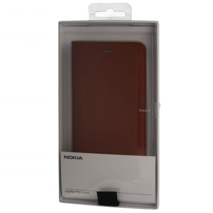 Nokia Leather Flip Cover CP-801 - оригинален кожен калъф с отделение за кр. карта за Nokia 8 (кафяв) 3