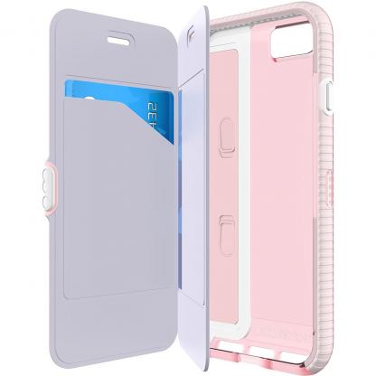 Tech 21 Evo Wallet Case - кожен флип калъф с отделящ се силиконов кейс с висока защита за iPhone SE 2020, iPhone 7, iPhone 8 (розов) 2