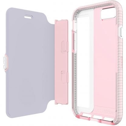 Tech 21 Evo Wallet Case - кожен флип калъф с отделящ се силиконов кейс с висока защита за iPhone SE 2020, iPhone 7, iPhone 8 (розов) 5