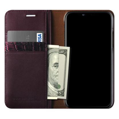 Verus Genuine Croco Diary Case - кожен калъф (естествена кожа), тип портфейл за iPhone XS, iPhone X (розов) 5