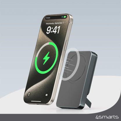 Преносима външна батерия с 2xUSB-C порта и безжично зареждане с MagSafe - 4smarts OneStyle MagSafe PowerBank 5000 mAh (черен) 4