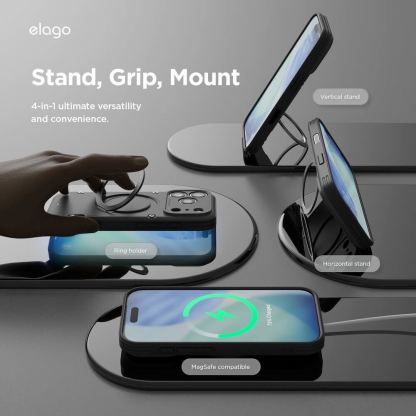 Хибриден удароустойчив кейс с MagSafe за iPhone 17 Pro - Elago MagSafe Armor Ring Stand Case (черен) 3