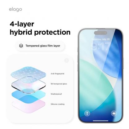 Kалено стъклено защитно покритие за дисплея на iPhone 17 Pro - Elago Tempered Glass Protector 1 Pack (черен-прозрачен) 8