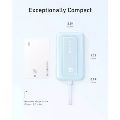 Външна батерия с вграден USB-C кабел, USB-C и USB-A портове и технология за бързо зареждане - Anker Zolo Power Bank 30W 10000 mAh (светлосин) 2