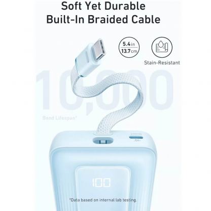 Външна батерия с вграден USB-C кабел, USB-C и USB-A портове и технология за бързо зареждане - Anker Zolo Power Bank 30W 10000 mAh (светлосин) 3