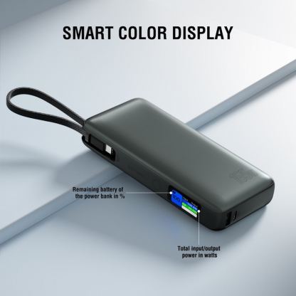 Външна батерия с USB-A и USB-C портове и вграден USB-C кабел - 4smarts Power Bank Enterprise 20000 mAh 165W (тъмносив) 7