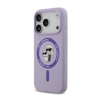 Дизайнерски силиконов кейс с MagSafe за iPhone 17 Pro - Karl Lagerfeld Liquid Silicone Karl and Choupette Heads MagSafe Case (лилав) 2