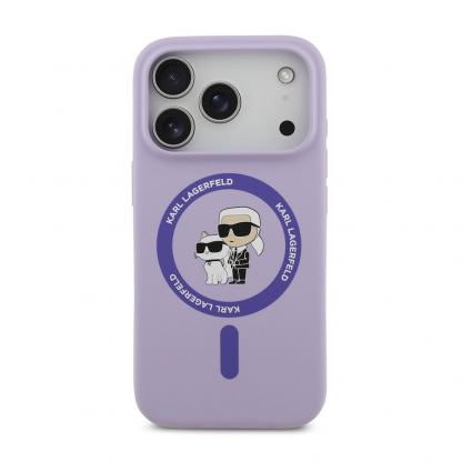 Дизайнерски силиконов кейс с MagSafe за iPhone 17 Pro - Karl Lagerfeld Liquid Silicone Karl and Choupette Heads MagSafe Case (лилав) 3