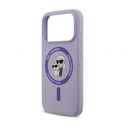 Дизайнерски силиконов кейс с MagSafe за iPhone 17 Pro - Karl Lagerfeld Liquid Silicone Karl and Choupette Heads MagSafe Case (лилав) 5