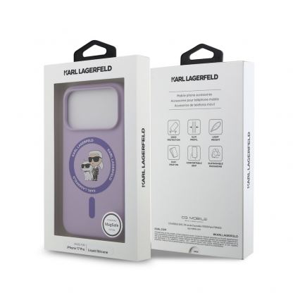 Дизайнерски силиконов кейс с MagSafe за iPhone 17 Pro - Karl Lagerfeld Liquid Silicone Karl and Choupette Heads MagSafe Case (лилав) 7