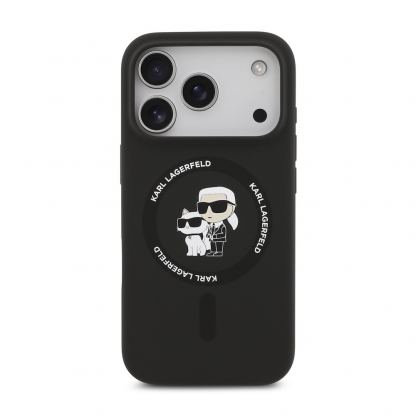 Дизайнерски силиконов кейс с MagSafe за iPhone 17 Pro - Karl Lagerfeld Liquid Silicone Karl and Choupette Heads MagSafe Case (черен) 3