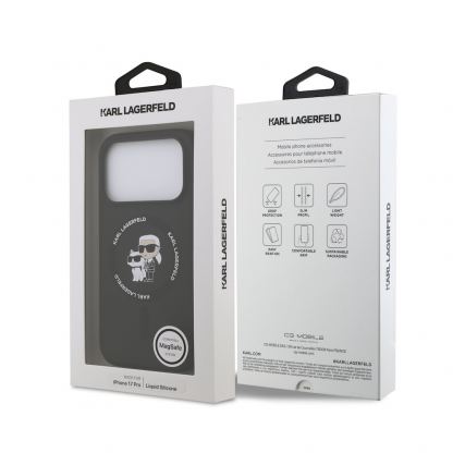 Дизайнерски силиконов кейс с MagSafe за iPhone 17 Pro - Karl Lagerfeld Liquid Silicone Karl and Choupette Heads MagSafe Case (черен) 7