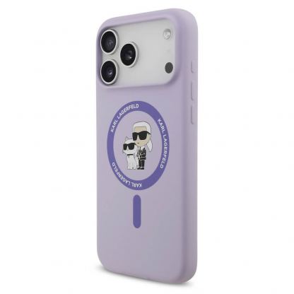 Дизайнерски силиконов кейс с MagSafe за iPhone 17 Pro Max - Karl Lagerfeld Liquid Silicone Karl and Choupette Heads MagSafe Case (лилав) 2