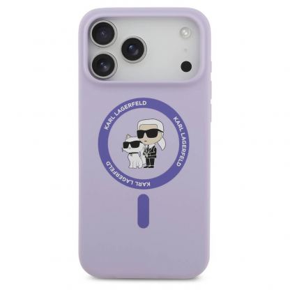 Дизайнерски силиконов кейс с MagSafe за iPhone 17 Pro Max - Karl Lagerfeld Liquid Silicone Karl and Choupette Heads MagSafe Case (лилав) 3