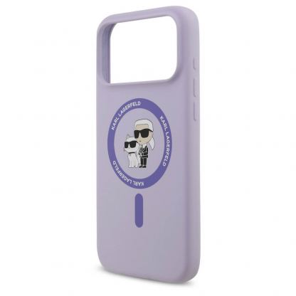 Дизайнерски силиконов кейс с MagSafe за iPhone 17 Pro Max - Karl Lagerfeld Liquid Silicone Karl and Choupette Heads MagSafe Case (лилав) 5