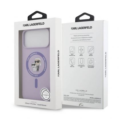Дизайнерски силиконов кейс с MagSafe за iPhone 17 Pro Max - Karl Lagerfeld Liquid Silicone Karl and Choupette Heads MagSafe Case (лилав) 7