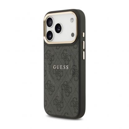 Дизайнерски кожен кейс с MagSafe за iPhone 17 Pro - Guess PU 4G Gold Frame MagSafe Leather Hard Case (черен) 2