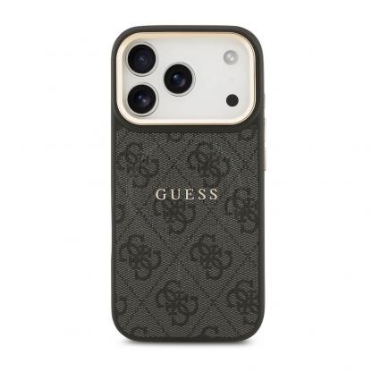 Дизайнерски кожен кейс с MagSafe за iPhone 17 Pro - Guess PU 4G Gold Frame MagSafe Leather Hard Case (черен) 3