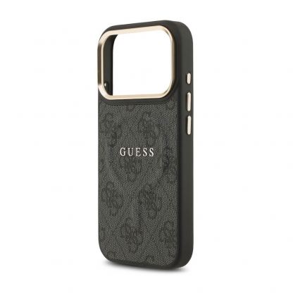 Дизайнерски кожен кейс с MagSafe за iPhone 17 Pro - Guess PU 4G Gold Frame MagSafe Leather Hard Case (черен) 5