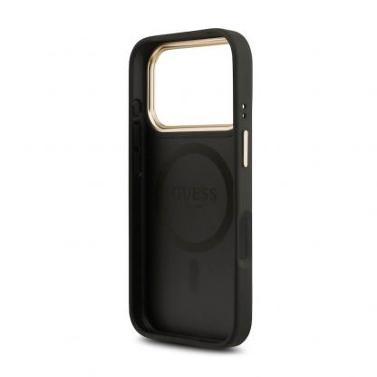 Дизайнерски кожен кейс с MagSafe за iPhone 17 Pro - Guess PU 4G Gold Frame MagSafe Leather Hard Case (черен) 6