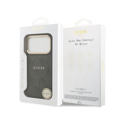 Дизайнерски кожен кейс с MagSafe за iPhone 17 Pro - Guess PU 4G Gold Frame MagSafe Leather Hard Case (черен) 7