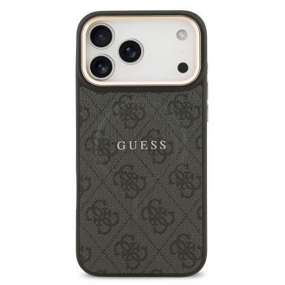 Дизайнерски кожен кейс с MagSafe за iPhone 17 Pro Max - Guess PU 4G Gold Frame MagSafe Leather Hard Case (черен) 3