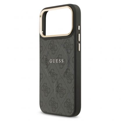 Дизайнерски кожен кейс с MagSafe за iPhone 17 Pro Max - Guess PU 4G Gold Frame MagSafe Leather Hard Case (черен) 5