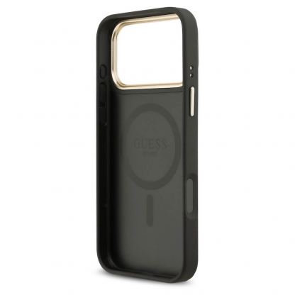 Дизайнерски кожен кейс с MagSafe за iPhone 17 Pro Max - Guess PU 4G Gold Frame MagSafe Leather Hard Case (черен) 6