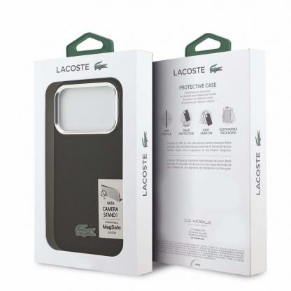 Дизайнерски кожен кейс с MagSafe за iPhone 17 Pro - Lacoste Iconic Petit Pique Camera Stand MagSafe Case (черен) 7