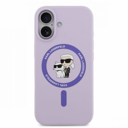 Дизайнерски силиконов кейс с MagSafe за iPhone 17 - Karl Lagerfeld Liquid Silicone Karl and Choupette MagSafe Case (лилав) 2
