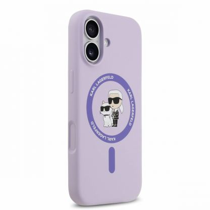 Дизайнерски силиконов кейс с MagSafe за iPhone 17 - Karl Lagerfeld Liquid Silicone Karl and Choupette MagSafe Case (лилав) 3