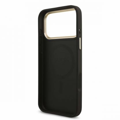 Дизайнерски кожен кейс с MagSafe за iPhone 17 Pro Max - Guess PU Leather 4G Strass Triangle Logo Gold Frame MagSafe Case (черен) 6