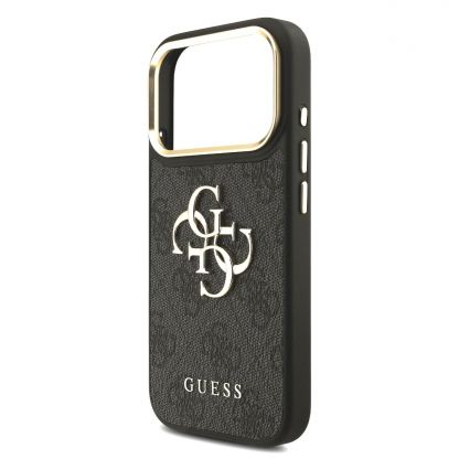 Дизайнерски кожен кейс за iPhone 17 Pro - Guess PU Leather 4G Metal Logo Gold Frame Case (черен) 5
