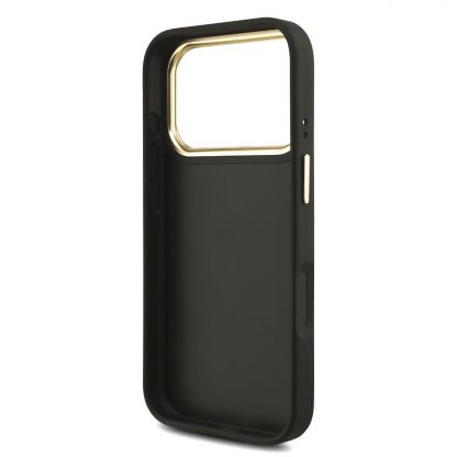 Дизайнерски кожен кейс за iPhone 17 Pro - Guess PU Leather 4G Metal Logo Gold Frame Case (черен) 6