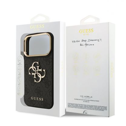 Дизайнерски кожен кейс за iPhone 17 Pro - Guess PU Leather 4G Metal Logo Gold Frame Case (черен) 7