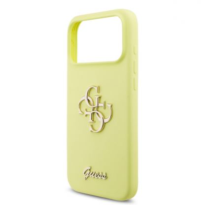 Силиконов (TPU) калъф за iPhone 17 Pro Max - Guess Liquid Silicone 4G Metal Logo Case (жълт) 5