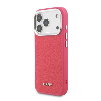 Дизайнерски кожен кейс с MagSafe и връзка за носене за iPhone 17 Pro - DKNY PU Leather Metal Logo Wrist Chain MagSafe Case (розов) 2