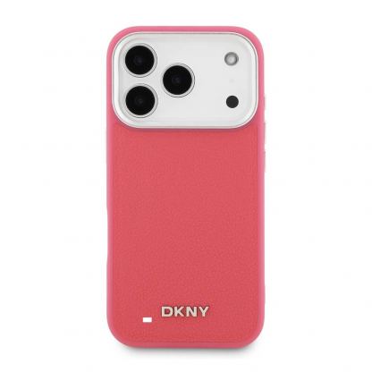 Дизайнерски кожен кейс с MagSafe и връзка за носене за iPhone 17 Pro - DKNY PU Leather Metal Logo Wrist Chain MagSafe Case (розов) 3