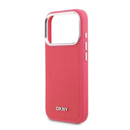 Дизайнерски кожен кейс с MagSafe и връзка за носене за iPhone 17 Pro - DKNY PU Leather Metal Logo Wrist Chain MagSafe Case (розов) 5