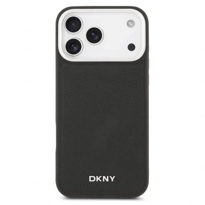 Дизайнерски кожен кейс с MagSafe и връзка за носене за iPhone 17 Pro Max - DKNY PU Leather Metal Logo Wrist Chain MagSafe Case (черен) 3